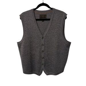 JOS A BANK RESERVE SWEATER VEST GRAY KNIT MERINO WOOL BLEND MENS L BUTTON UP